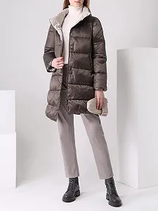 Женское стеганое пальто Baronia с воротником-стойкой Taupe/Stone synthetic.ua - Фото 1