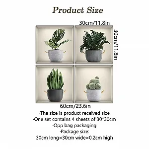Набір наклейок на стіну 3D Green Potted Plant Flowers Vases 30 x 30 см 4 шт synthetic.ua - Фото 1