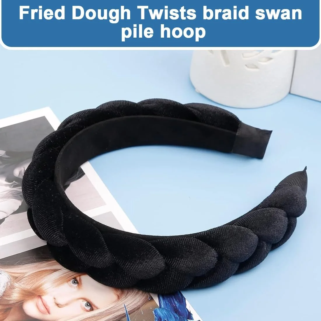 Обруч для волос бархатный, золотой бархат, фото №6