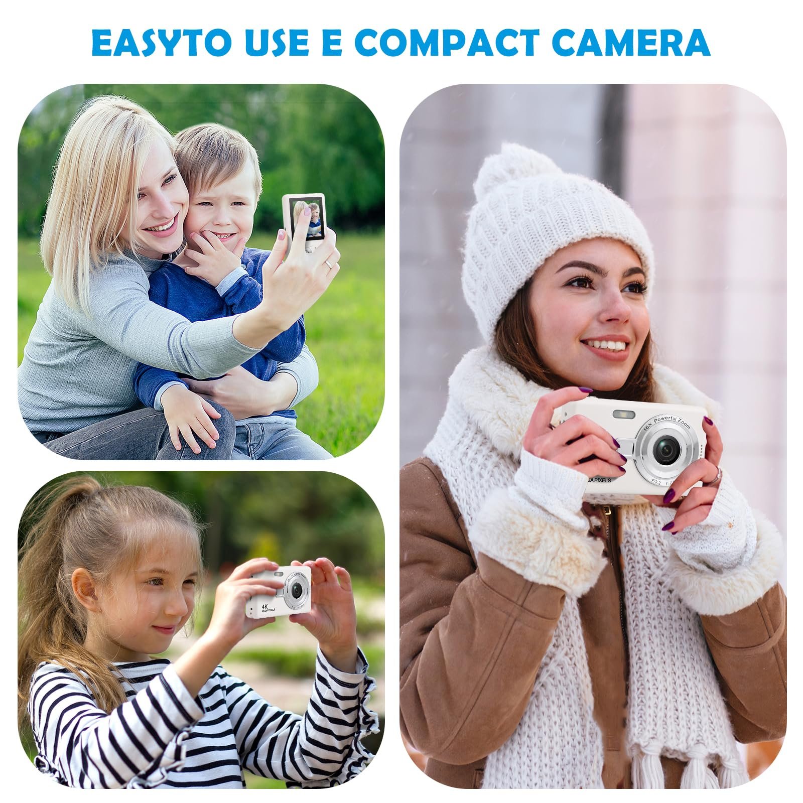 Цифровая Фотокамера 40MP 1080P FHD с картой 64 GB, 2.4-дюймовым LCD, 8X Digital Zoom (Белая), фото №5