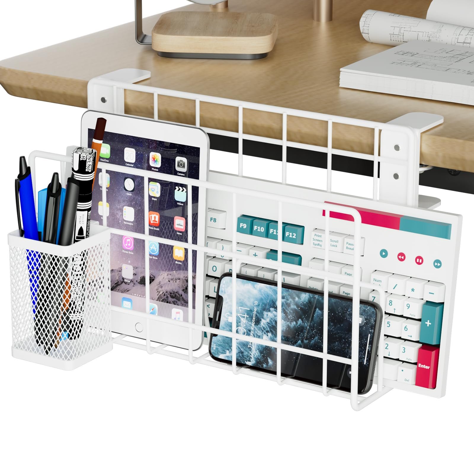 Вертикальна підставка для ноутбука з тримачем для ручок THYGIFTREE Desk Side Storage, Біла, фото №5