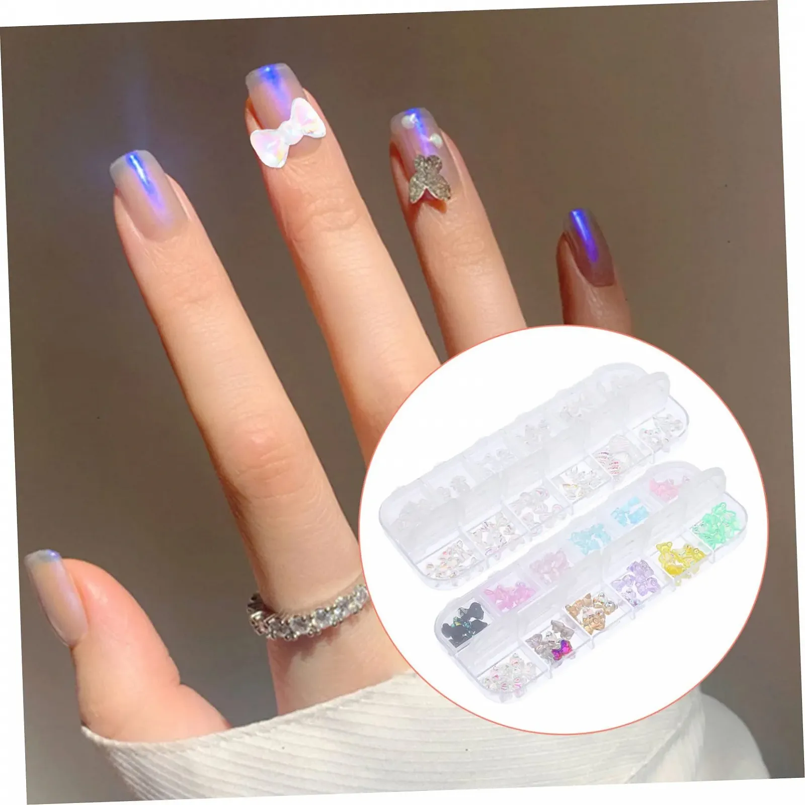 Подвеска для ногтей FRCOLOR Мишки 3D, Наклейки для ногтей, Стразы, Самоцветы для ногтей, Бисер для ногтей, Бабочки, Смола, 120 шт, фото №3
