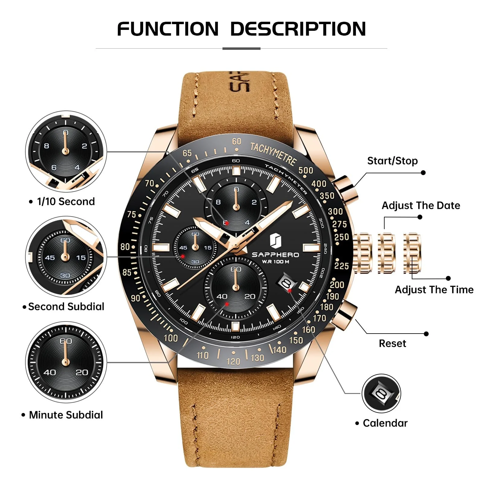 Чоловічий годинник SAPPHERO Кварцовий багатофункціональний хронограф, фото №2 Чоловічий годинник SAPPHERO Кварцовий багатофункціональний хронограф, фото №2