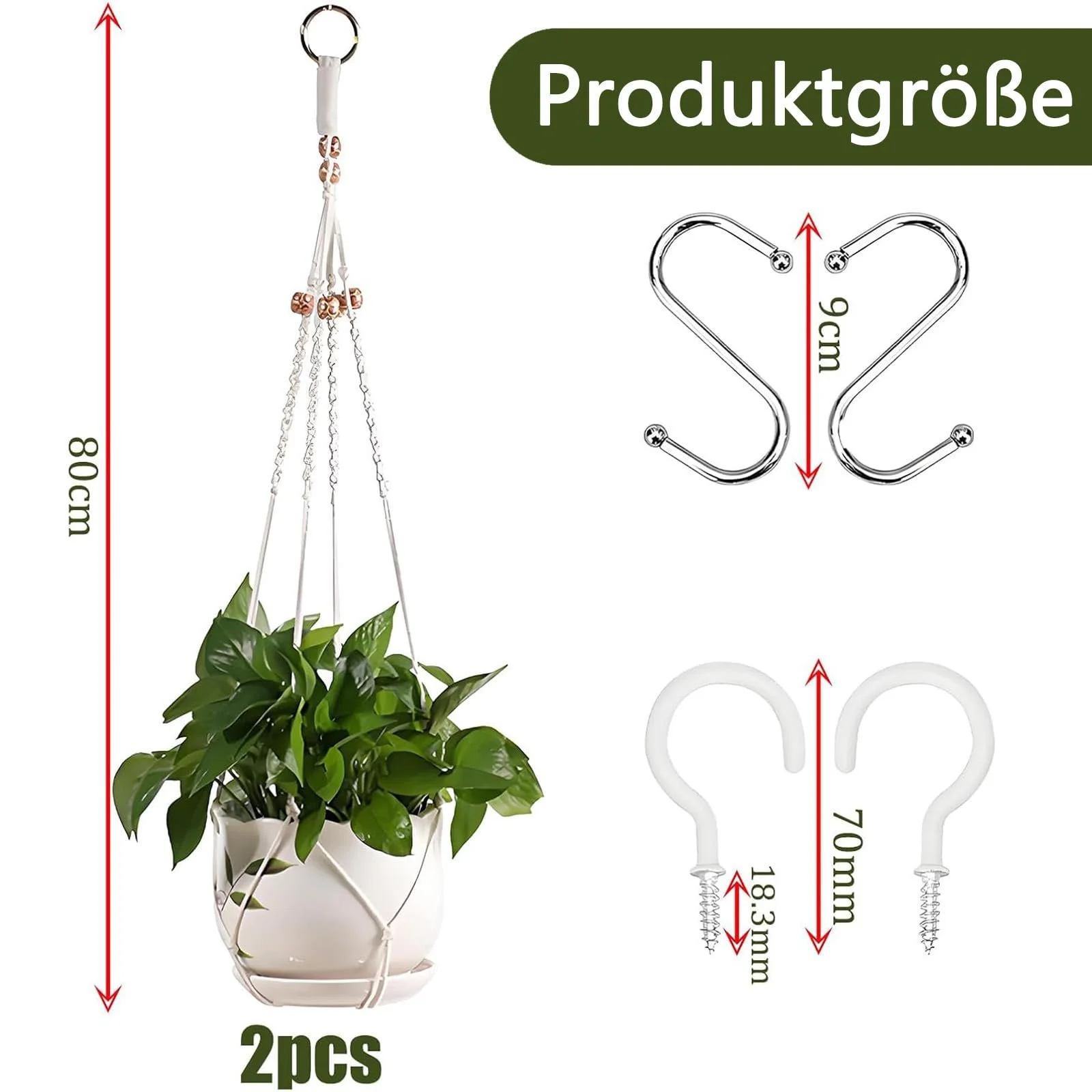 Підвісний кошик макраме набір з 2 шт. бавовна 80 см, фото №2 Підвісний кошик макраме набір з 2 шт. бавовна 80 см, фото №2