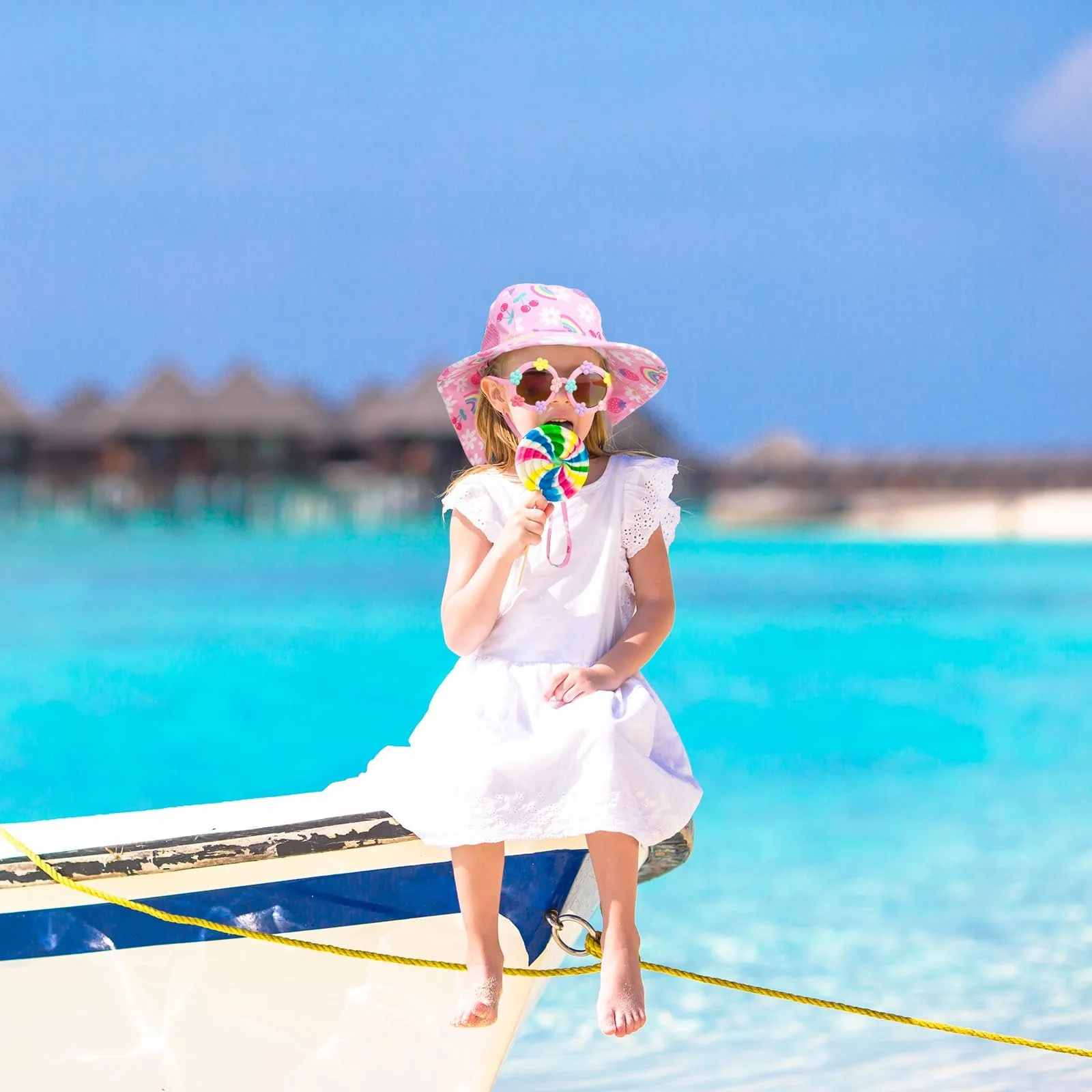 Набір капелюх та окуляри для дівчаток літній Unicorn Rainbow для дітей, фото №7