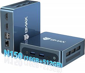 Міні ПК BMAX B4 Turbo / Intel N150 / RAM 16GB / SSD 512GB / 2 x HDMI / LAN / Wi-Fi 5 / Bluetooth 5.0 / Windows 11 Pro / Сірий - Фото 1