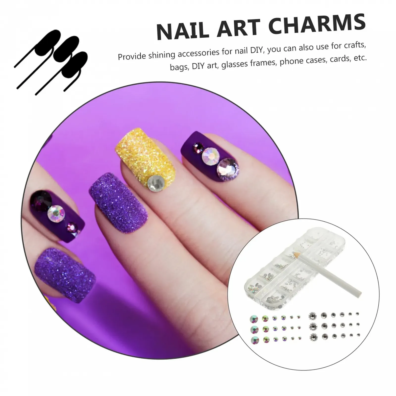 Украшения для ногтей FRCOLOR 5 наборов Стразы в форме бриллиантов с клеем для лица Плоская задняя часть для ногтей, фото №3