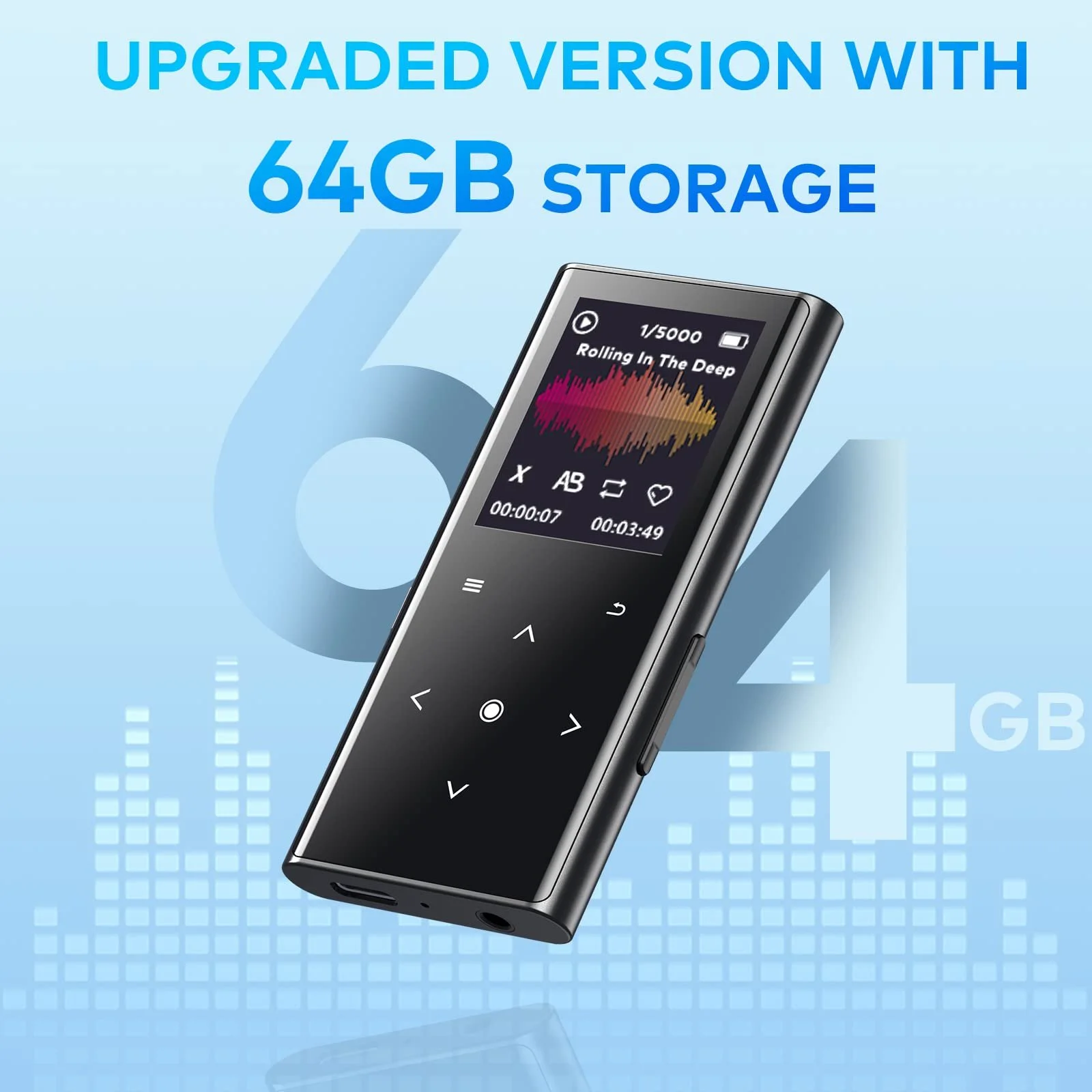 MP3 плеер ZOOAOXO 64GB Bluetooth 5.2, встроенный HD динамик, FM радио, диктофон, мини дизайн, вес 70 грамм, HiFi звук, фото №4