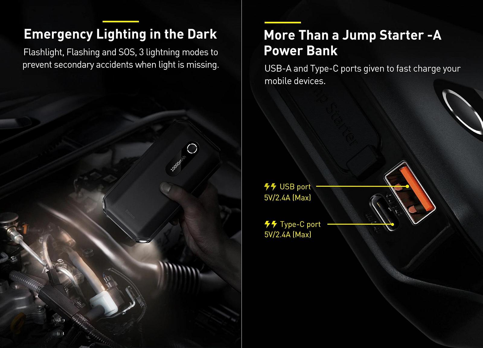 Пускозарядные устройства Baseus Super Energy Air Car Jump Starter 1000А 10000 mAh BS-CH001, фото №6 Пускозарядные устройства Baseus Super Energy Air Car Jump Starter 1000А 10000 mAh BS-CH001, фото №6