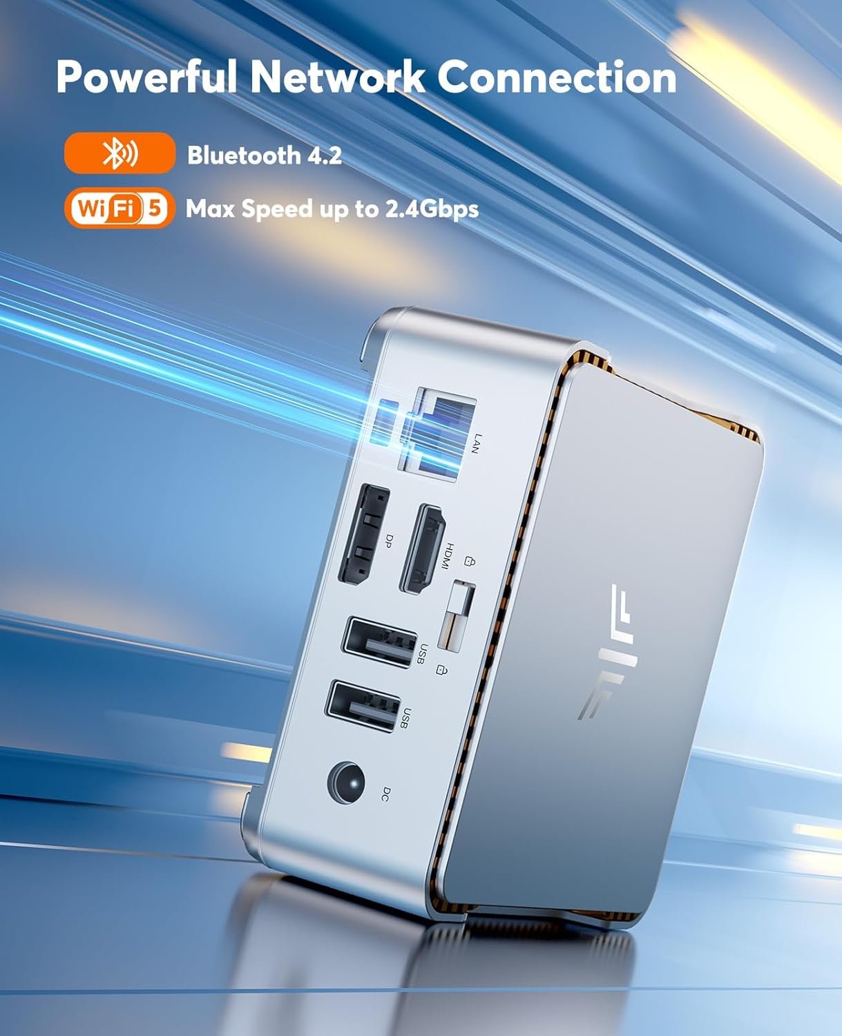 Мини ПК NiPoGi GK3PLUS / Intel Alder Lake-N97/ RAM 8GB / SSD 256GB / 1 x HDMI / 1 х LAN / Wi-Fi 6 / Bluetooth / Windows 11 / Серебристый, фото №2