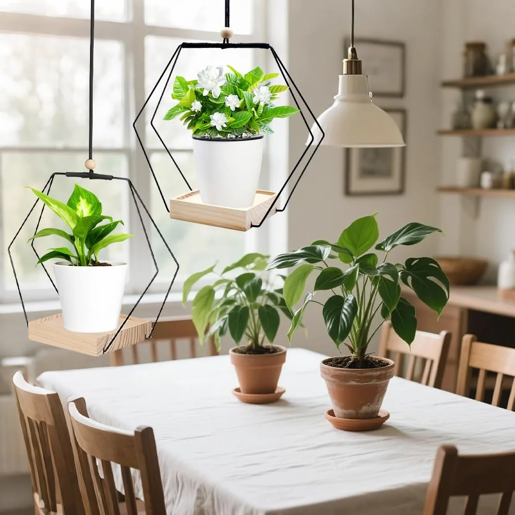 Підвісні кошики Набір з 2 шт. з дерев'яною основою 30 см Чорні, фото №4 Підвісні кошики Набір з 2 шт. з дерев'яною основою 30 см Чорні, фото №4