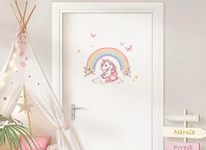 Наклейка на двері Little Deco Веселка та єдиноріг DL5128 без імені synthetic.ua - Фото 1