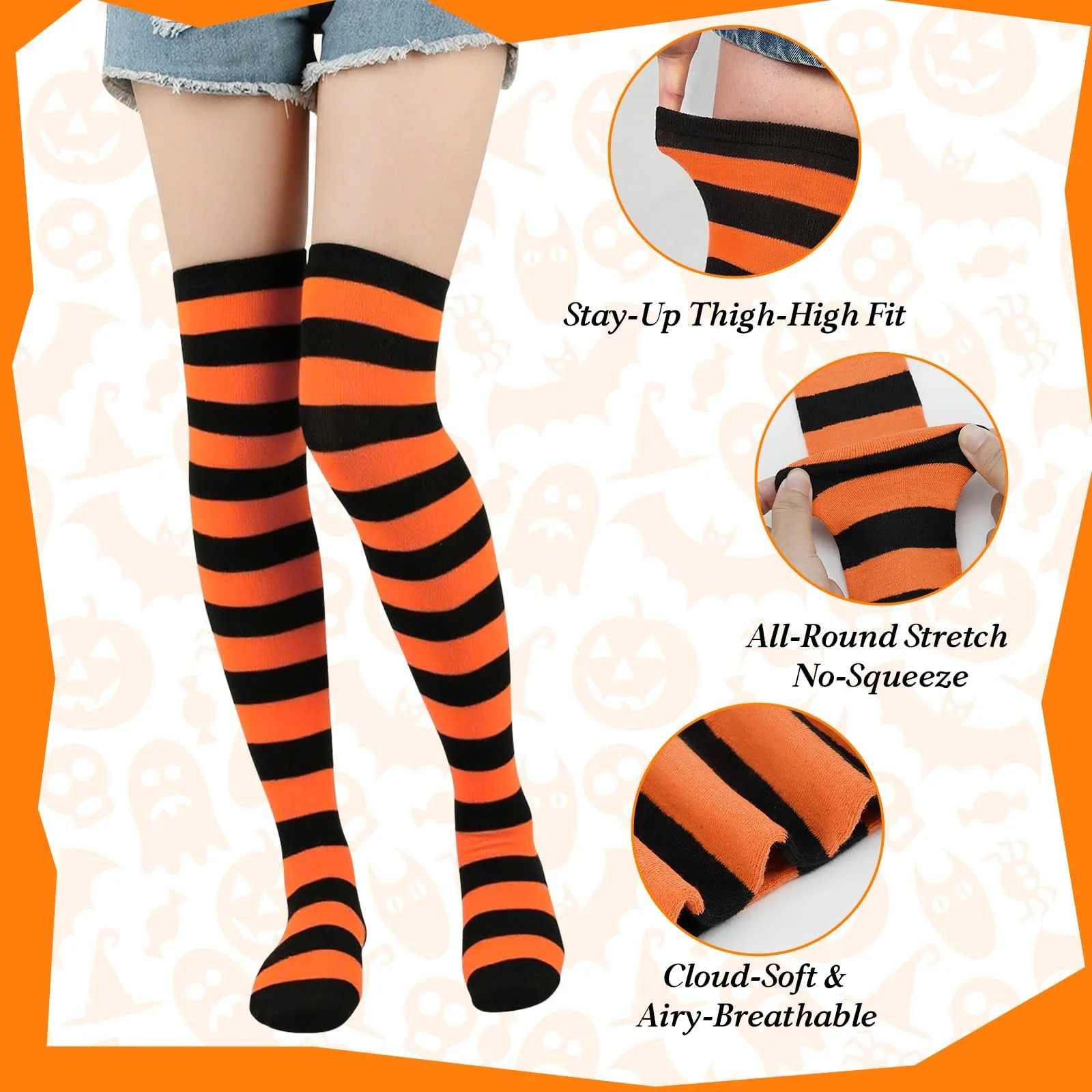 4 пари жіночих смугастих панчіх вище коліна, фото №4 4 пари жіночих смугастих панчіх вище коліна, фото №4