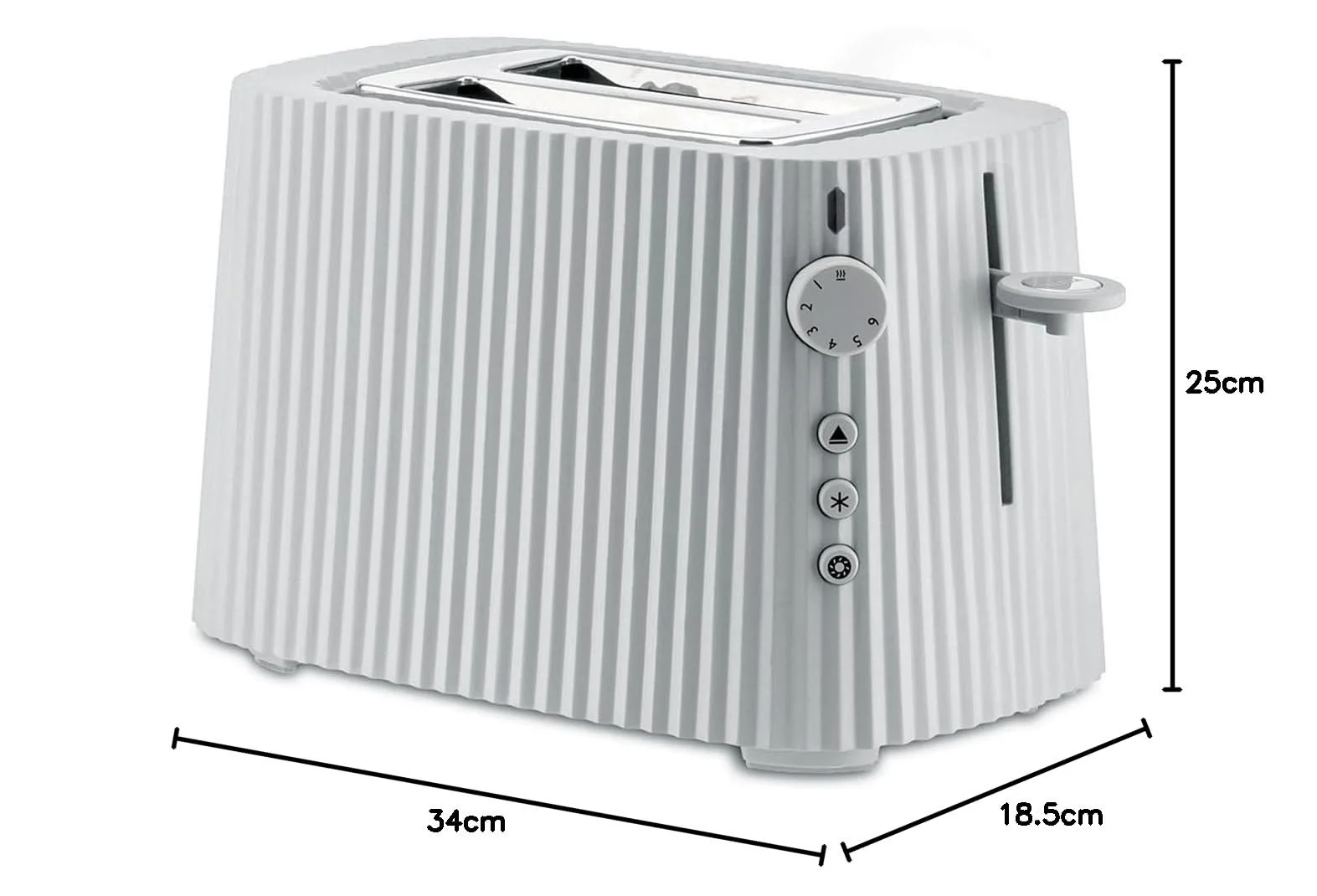 Тостер Alessi Plisse MDL08 W, 6 рівнів підсмажування, європейська вилка, 850 Вт, білий, фото №9 Тостер Alessi Plisse MDL08 W, 6 рівнів підсмажування, європейська вилка, 850 Вт, білий, фото №9