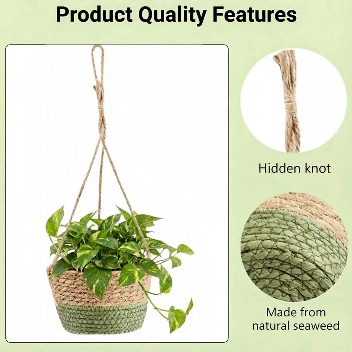 Подвесной цветочный горшок из морской травы набор из 2 штук, плетеный вручную с веревкой, 20 см, фото №3 Подвесной цветочный горшок из морской травы набор из 2 штук, плетеный вручную с веревкой, 20 см, фото №3