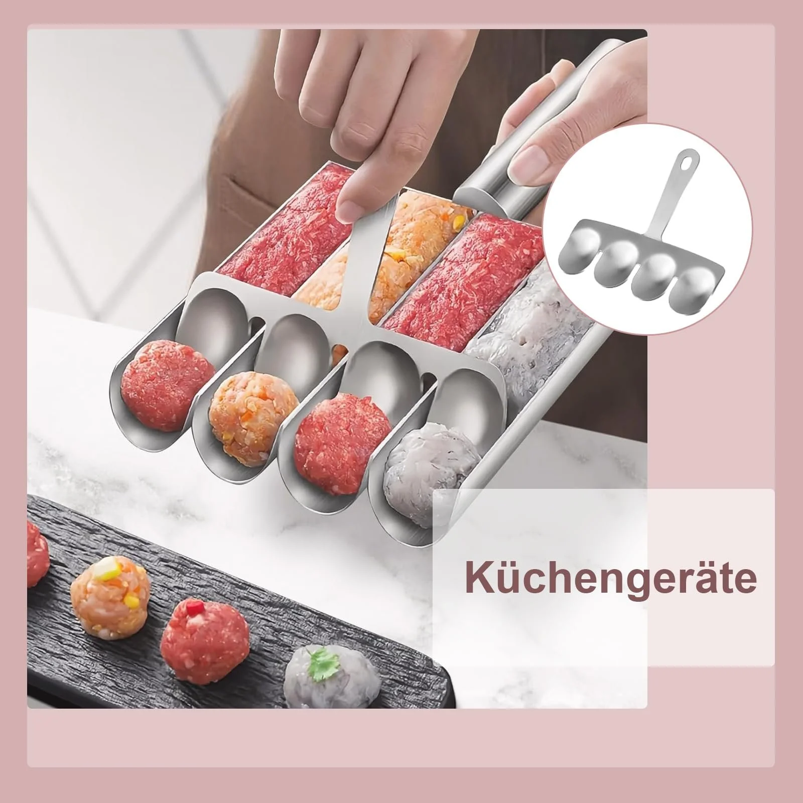 Форма для фрикаделек Meatball Shaper 4 трубки из нержавеющей стали с лопаткой, фото №7