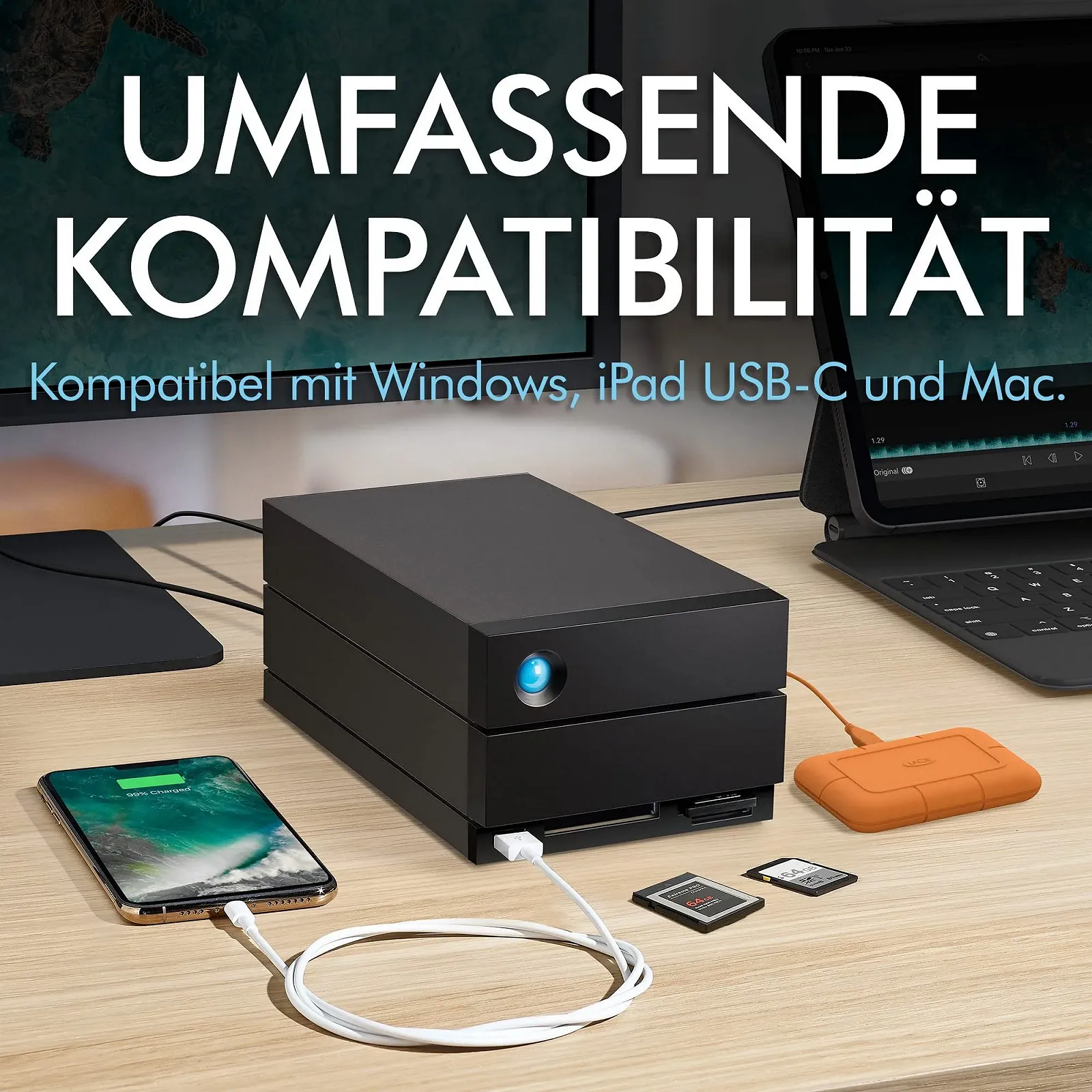 Зовнішній жорсткий диск LaCie 2big Dock Thunderbolt 3 16TB 3.5 дюйма, фото №4 Зовнішній жорсткий диск LaCie 2big Dock Thunderbolt 3 16TB 3.5 дюйма, фото №4