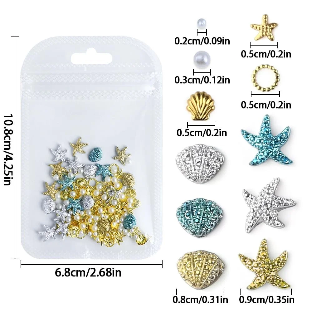 Украшения для ногтей Летний Океан Морская звезда, ракушка, жемчуг, блестки, камни, ювелирные изделия для ногтей, морские камешки, фото №2