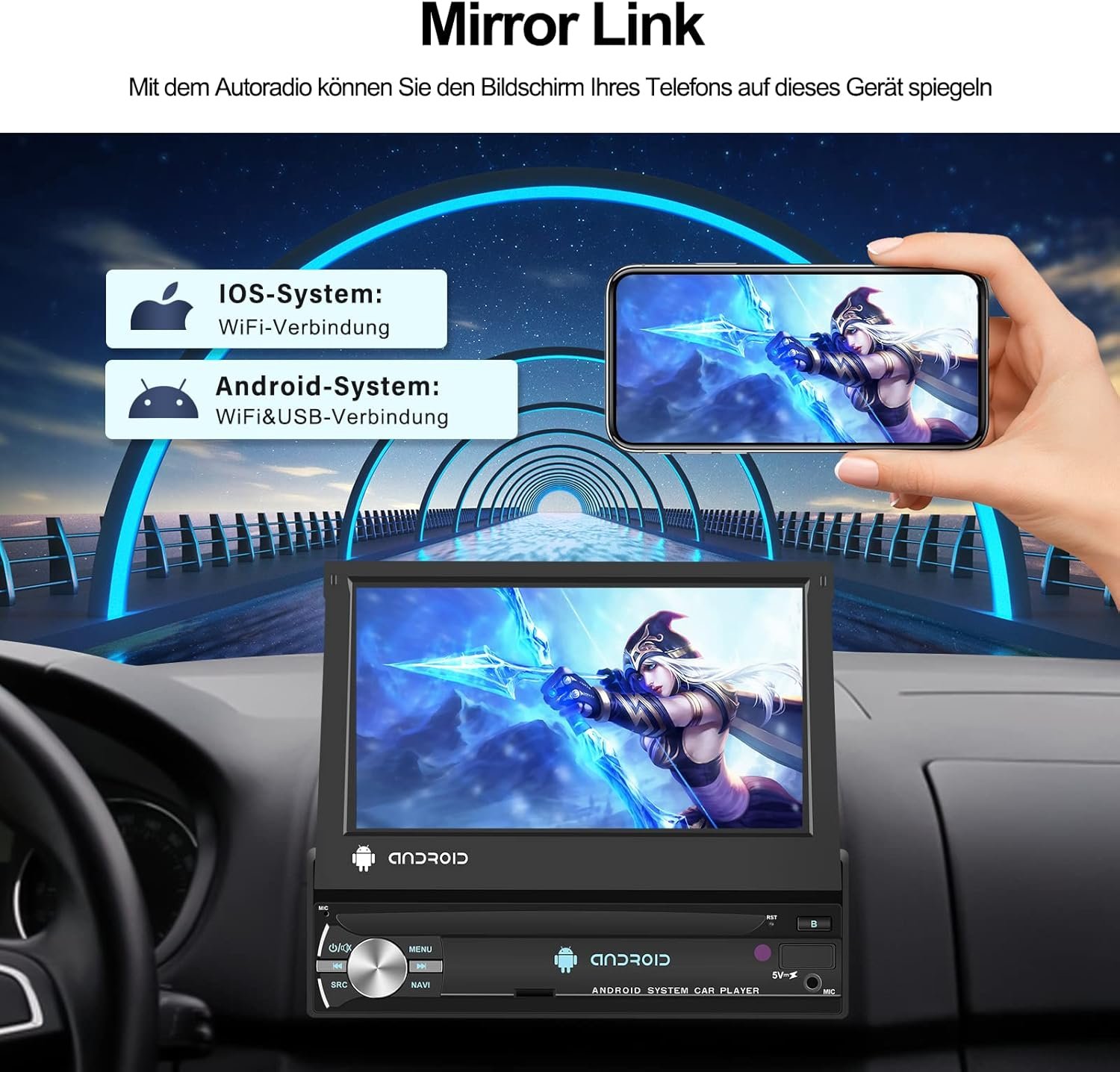 Автомагнітола CAMECHO SU 9708 / 7" / Сенсорна / 2/64Гб / Android 13 / Bluetooth / WI-FI / GPS / USB / AUX / 1DIN, фото №6