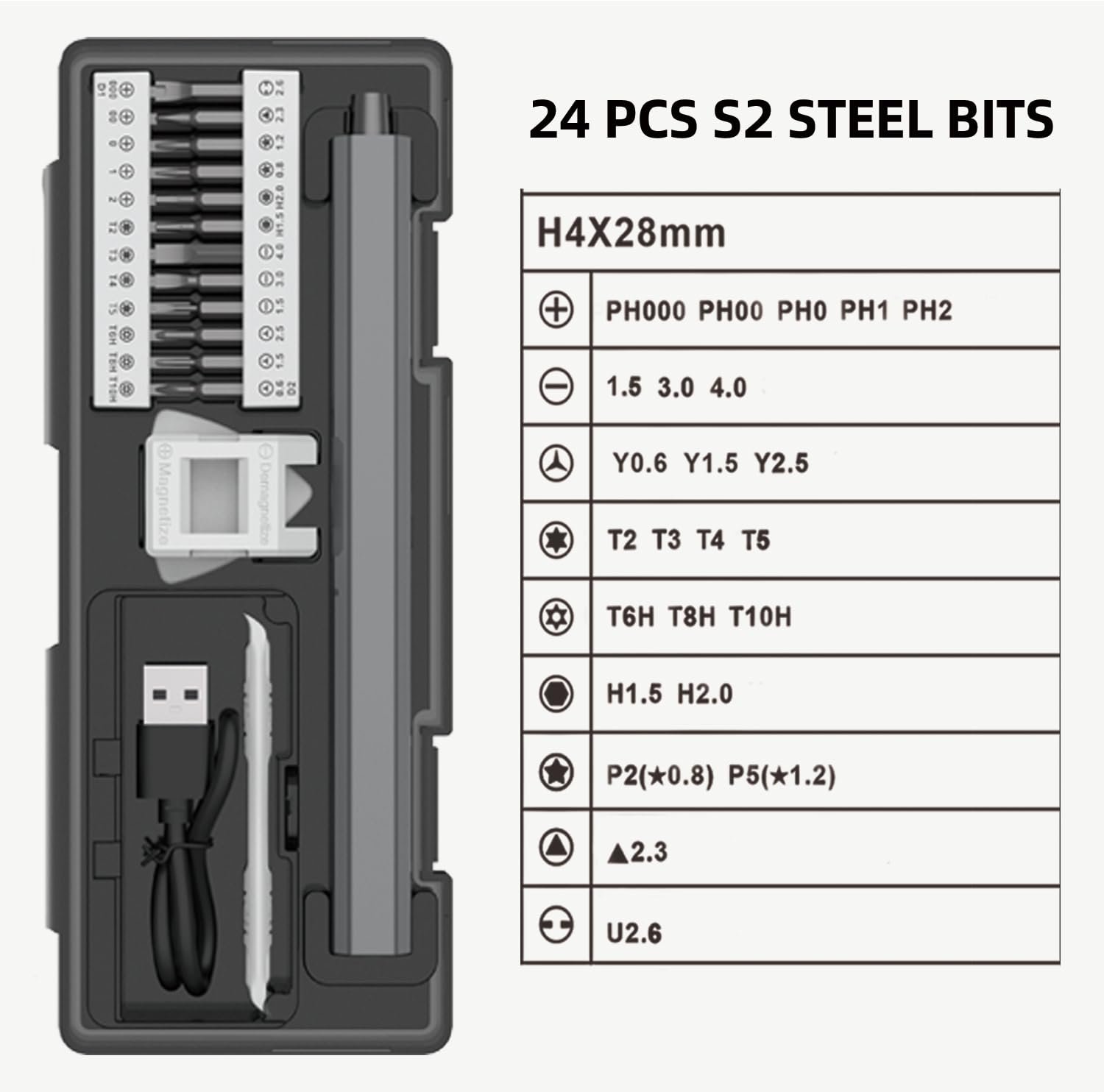 Набір електричних викруток DTD Precision 30 в 1 Mini, 5 Torque, 5/32 Inch Hexagon, магнітна бездротова для ПК, телефону, окулярів, ноутбука, фото №2