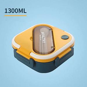 Ланч бокс с приборами и ручкой 1300 мл Healthy сине-желтый - Фото 1