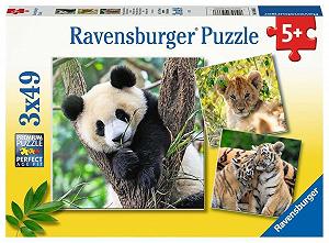 Дитячий пазл Ravensburger Children's Puzzle 05666 Panda, Tiger and Lion 3 x 49 деталей від 5 років - Фото 1