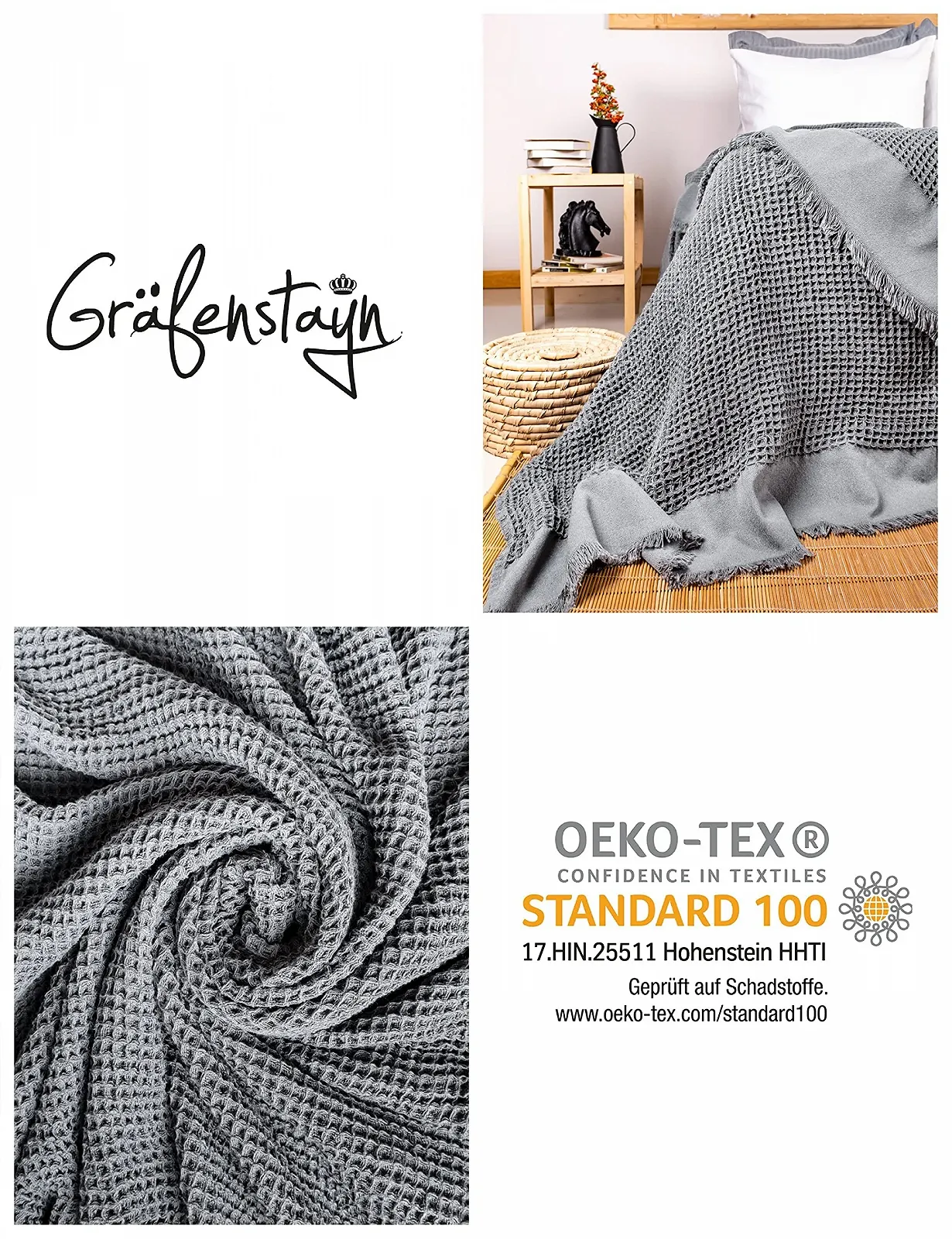 Покривало Gräfenstayn Premium з бахромою - 150 x 200 см, фото №7