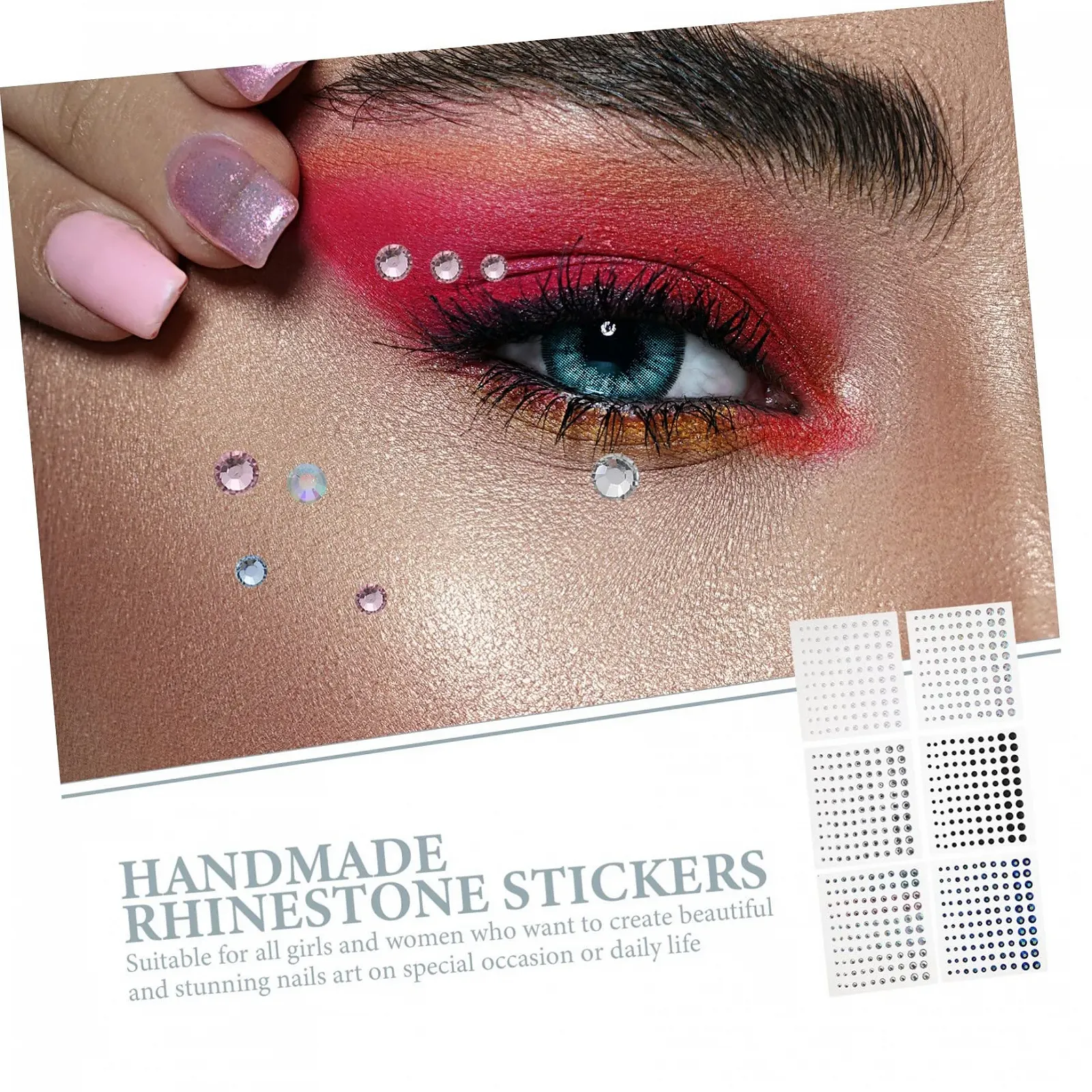 Стразы для ногтей WOONEKY 6 листов, самоклеящиеся, для лица, декоративные акриловые, без клея, фото №4