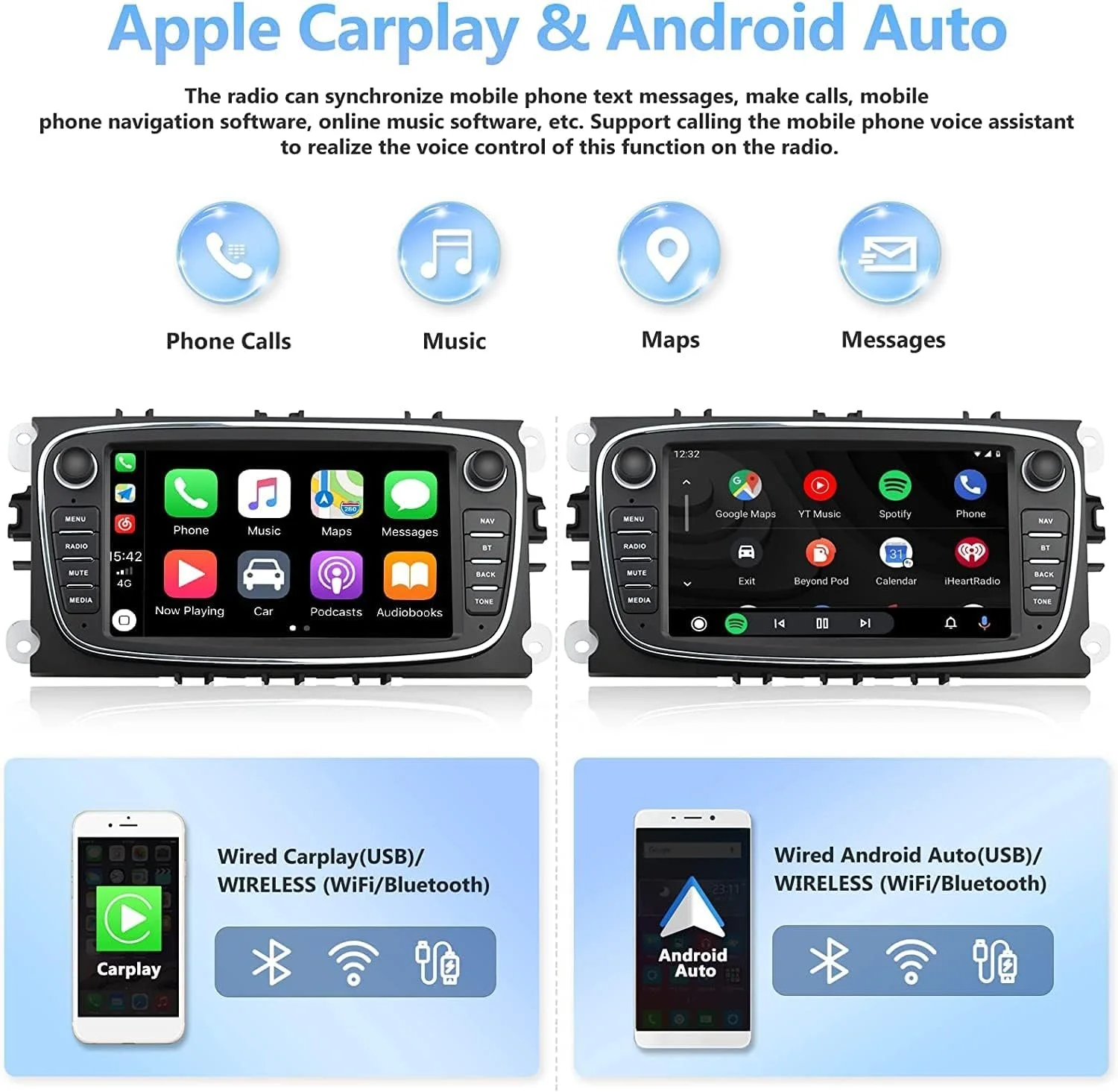 Штатная автомагнитола SIXTOP для Ford Focus II Mondeo 9 S-Max C-Max Kuga 2008-2011 / 7" / Сенсорная / 2/64Гб / Android 13 / Apple CarPlay / Android Auto / Bluetooth / WI-FI / GPS / USB, фото №3