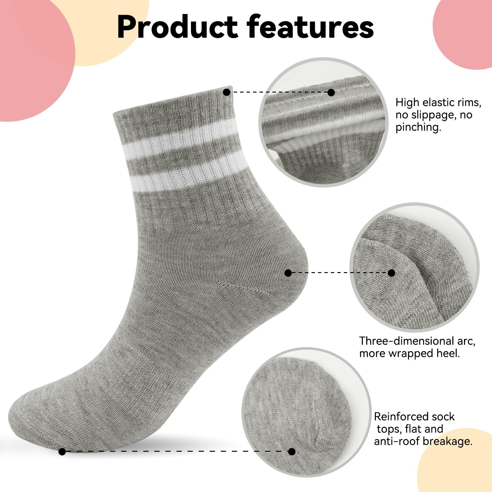 Носки теннисные 36-42 (10 пар) Разноцветные, фото №3