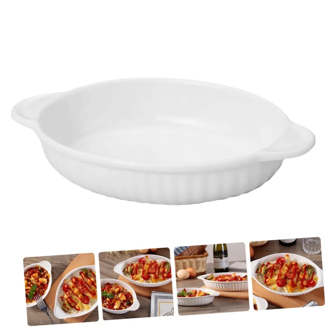 Форма для запікання овальна керамічна з подвійними ручками жаростійка для мікрохвильової печі, фото №4 Форма для запікання овальна керамічна з подвійними ручками жаростійка для мікрохвильової печі, фото №4