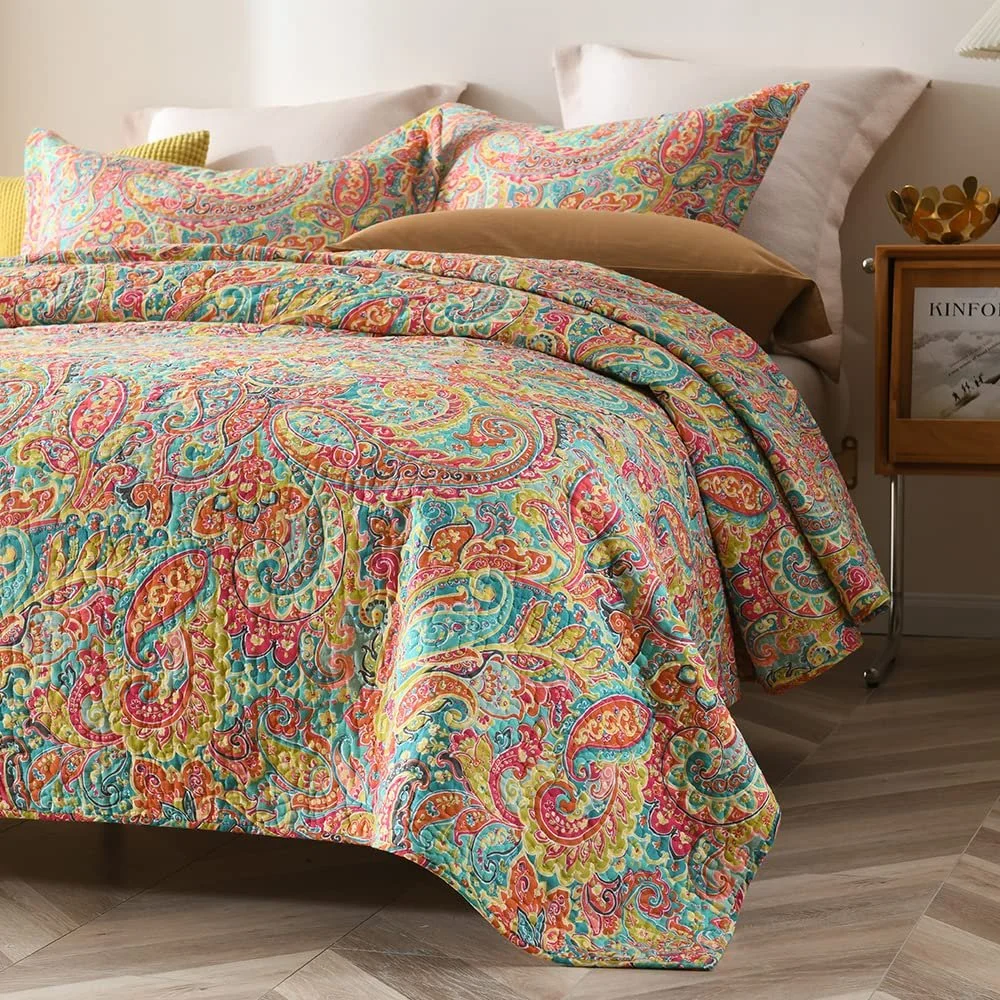 Покрывало Хлопок ENASAL Цветочный узор Пейсли 220 x 240 см с 2 наволочками, фото №3