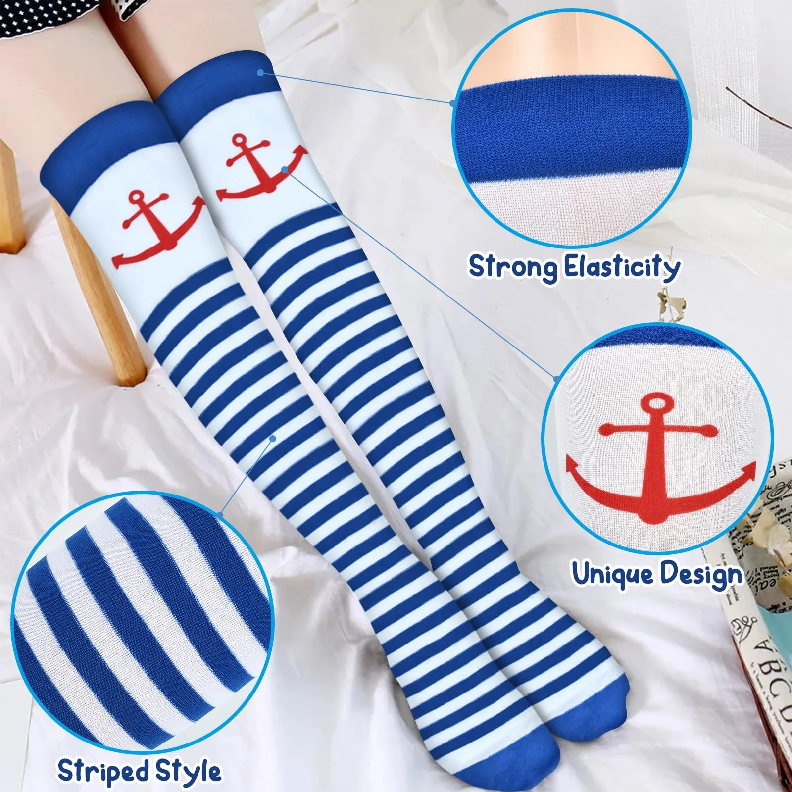 Смугасті шкарпетки синьо-білі 1 пара, фото №3