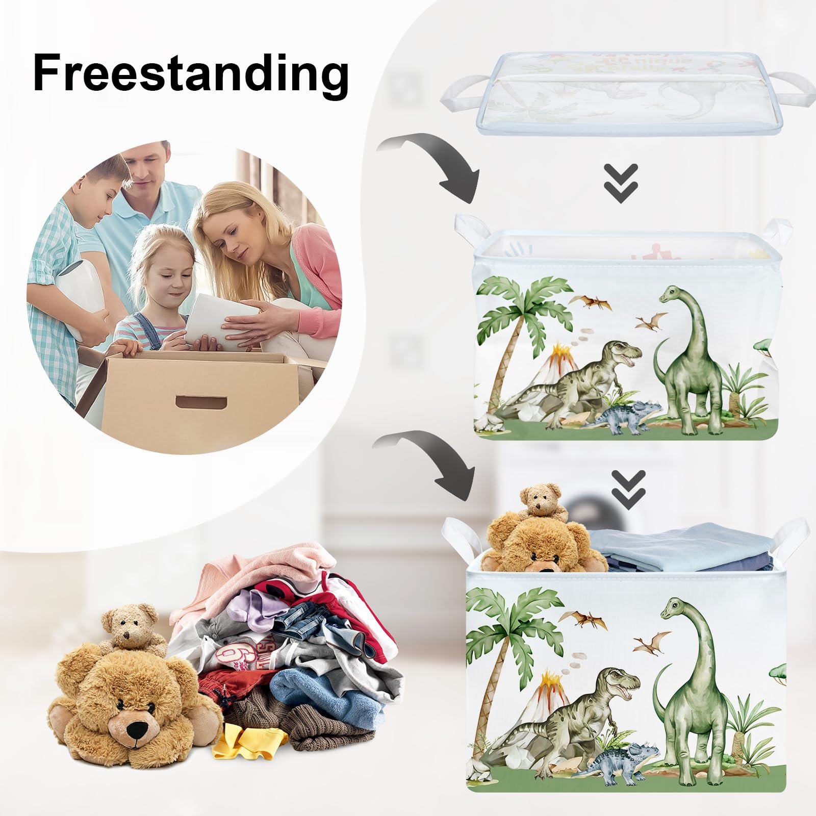 Корзина HUUMONSS Динозавр Детская для игрушек Складная для мальчиков девочек 36 л Зеленый, фото №3