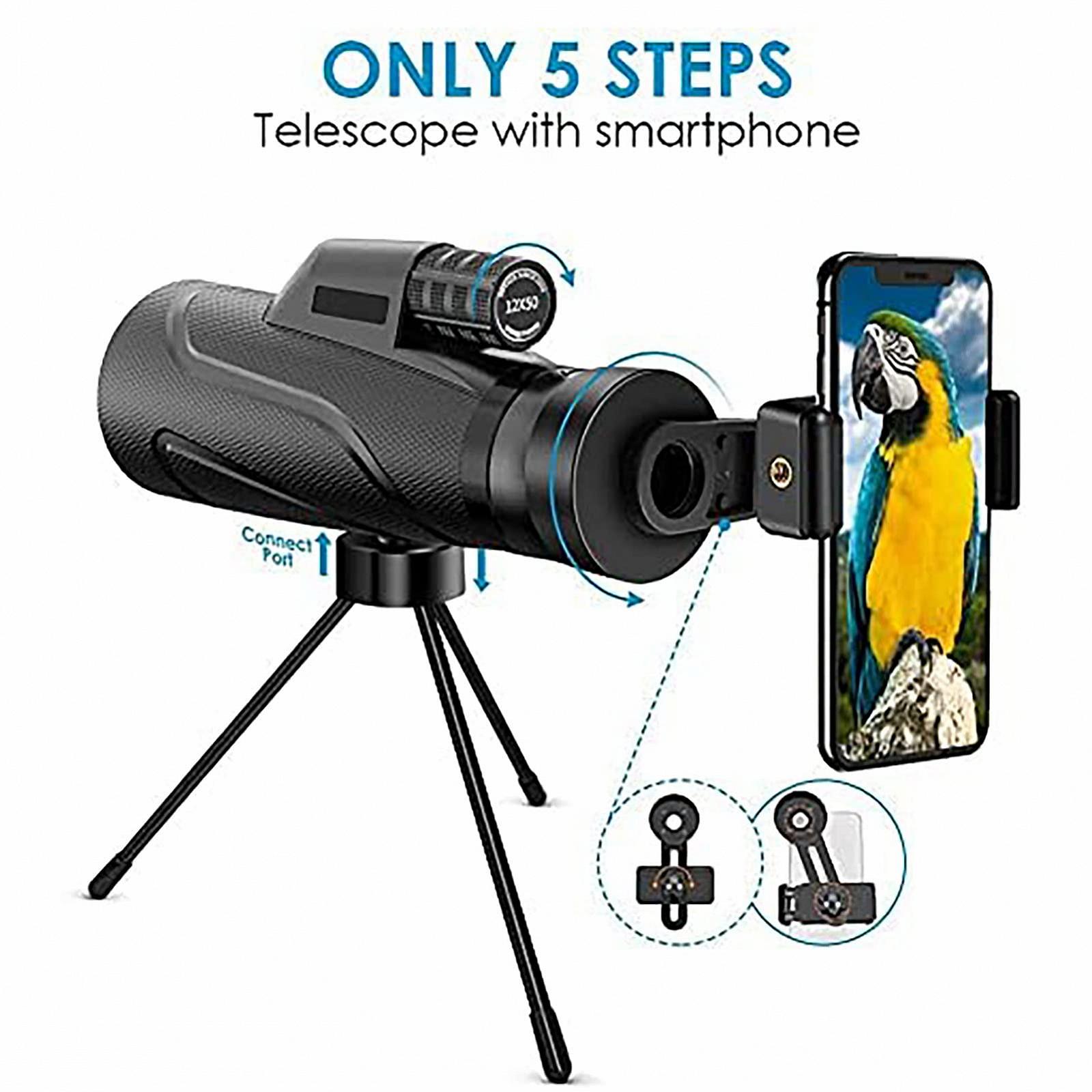 Монокуляр DERBUT HD 12×42 с держателем для смартфона, штативом, водонепроницаемой BAK4-призмой, фото №7