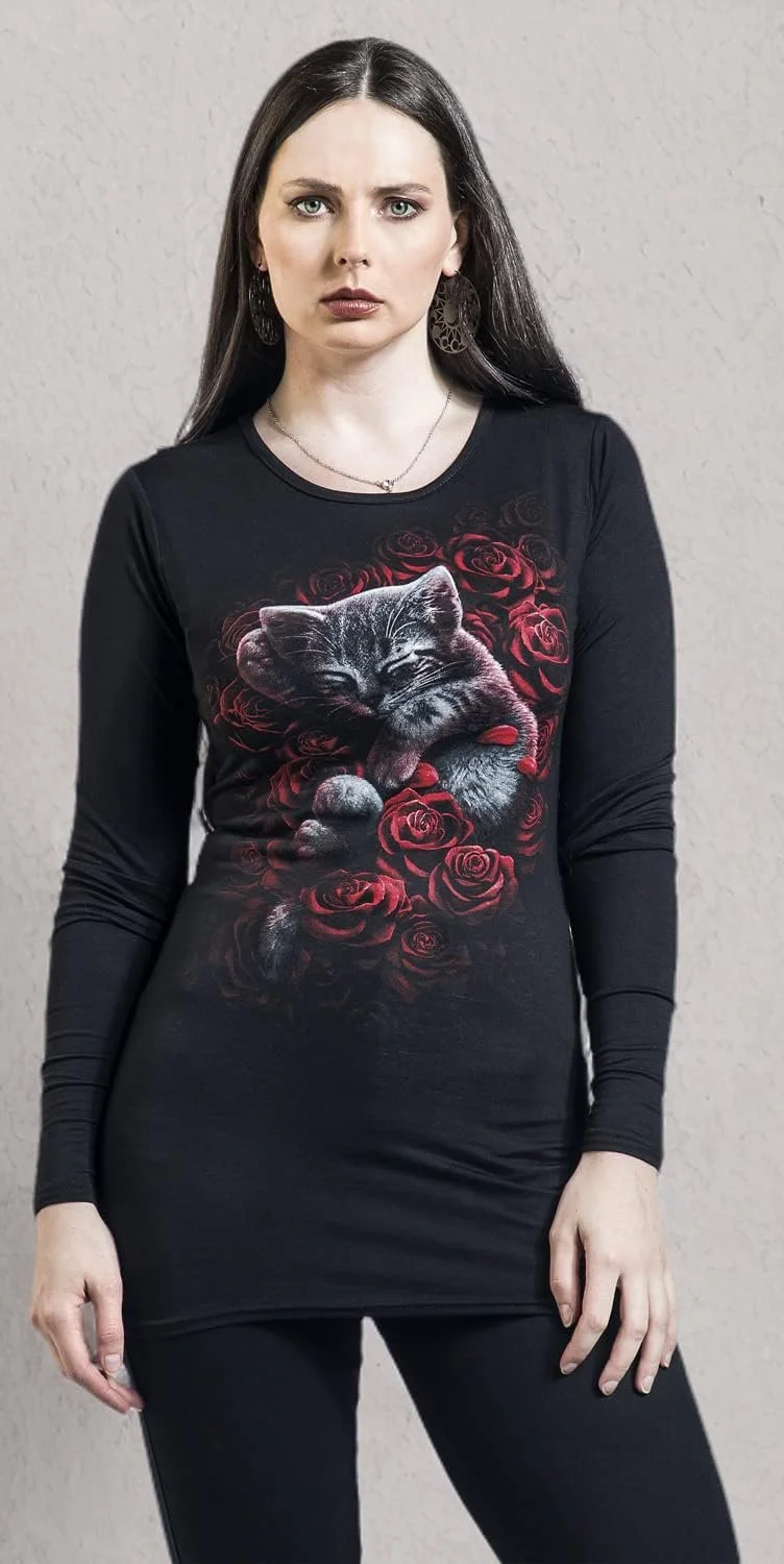Рубашка с длинными рукавами Spiral Bed of Rose Женская Черный Gothic Cats Rockwear, фото №3