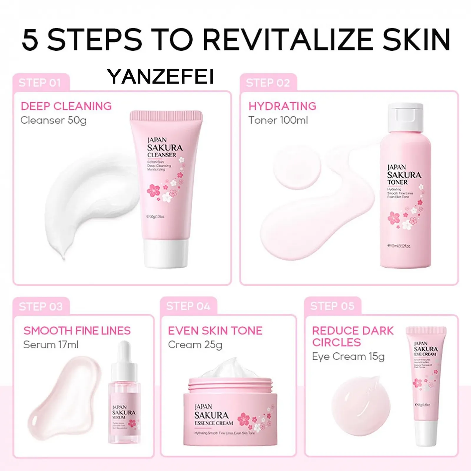 Набор по уходу за кожей Sakura, набор по уходу за кожей для девочек-подростков, увлажняющий набор по уходу за кожей с вишневым цветом, подарочный набор для девочек, женщин, матерей, дочерей на день рождения, Рождество, 5 предметов, фото №2