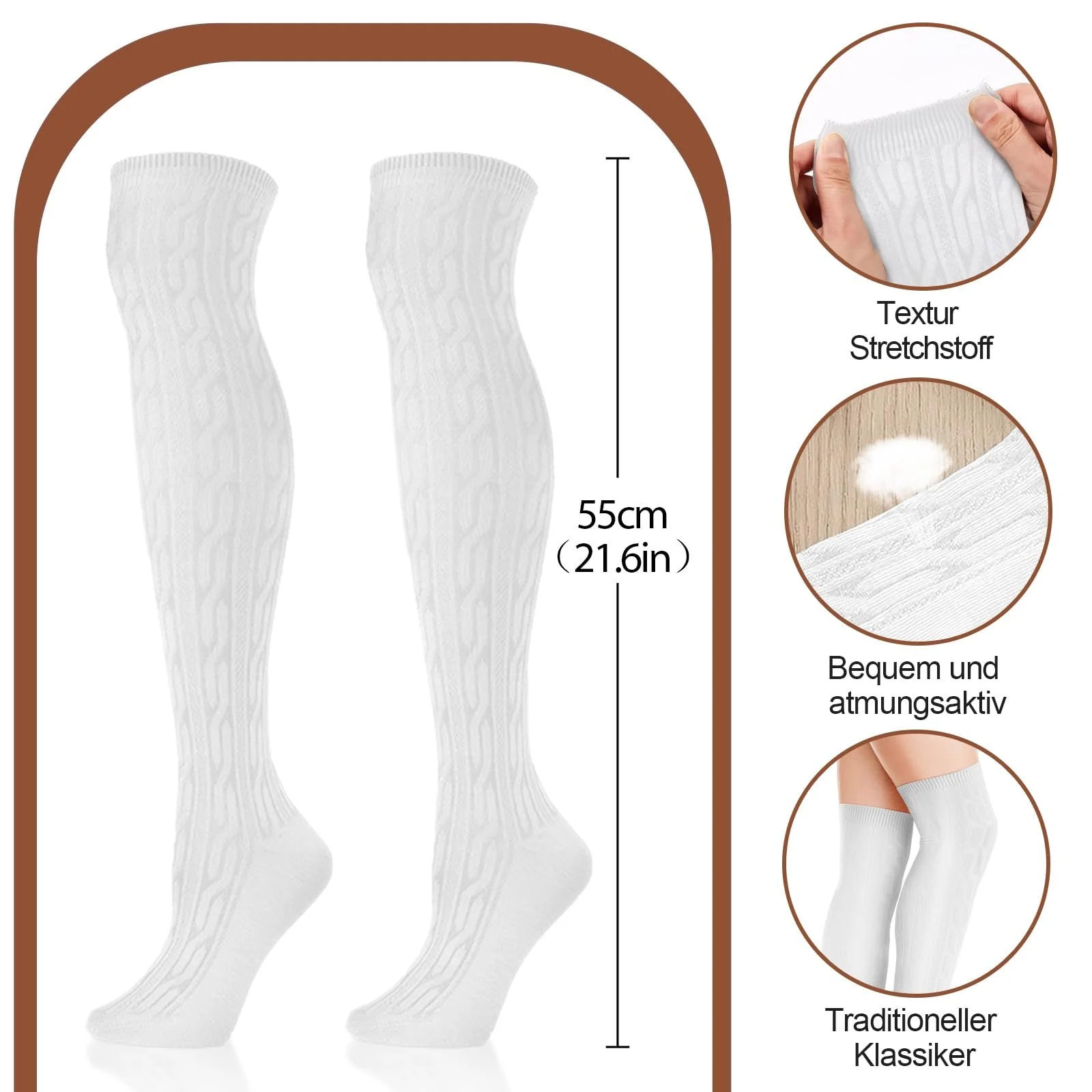 2 пары женских гольфов выше колена, женские белые теплые зимние вязаные носки выше колена, женские высокие гольфы до колена, белые, фото №2