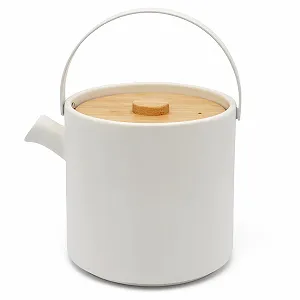 Чайний набір Bredemeijer Білий керамічний глечик 1,2 літра, фільтр-сито для розсипного чаю, підігрівач та 2 кам'яні чайні чашки synthetic.ua - Фото 1