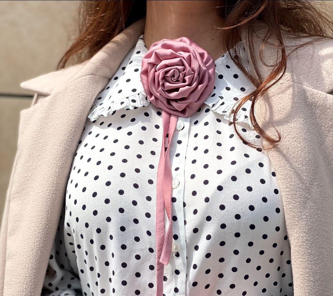 Чокер Телос з рожевим атласним квітом рози 1шт (чок-32122), фото №2