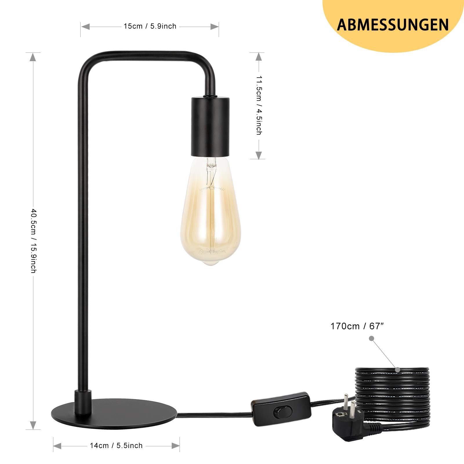 Настільна лампа HAITRAL Set of 2 E27 Black, фото №3