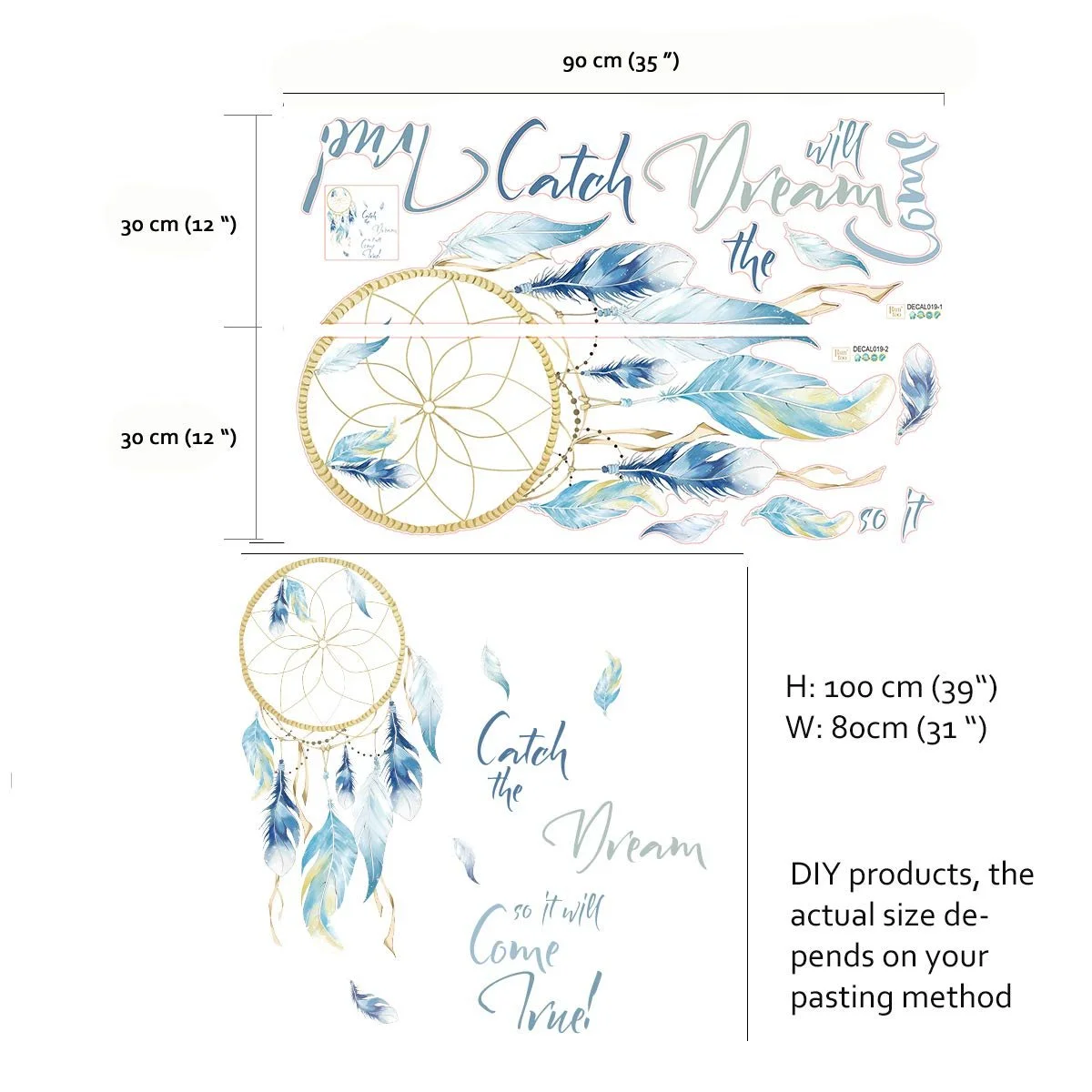 Наклейка на стіну Runtoo Dream Catcher Ловець снів з пір'ям та цитатою вінілова, фото №4