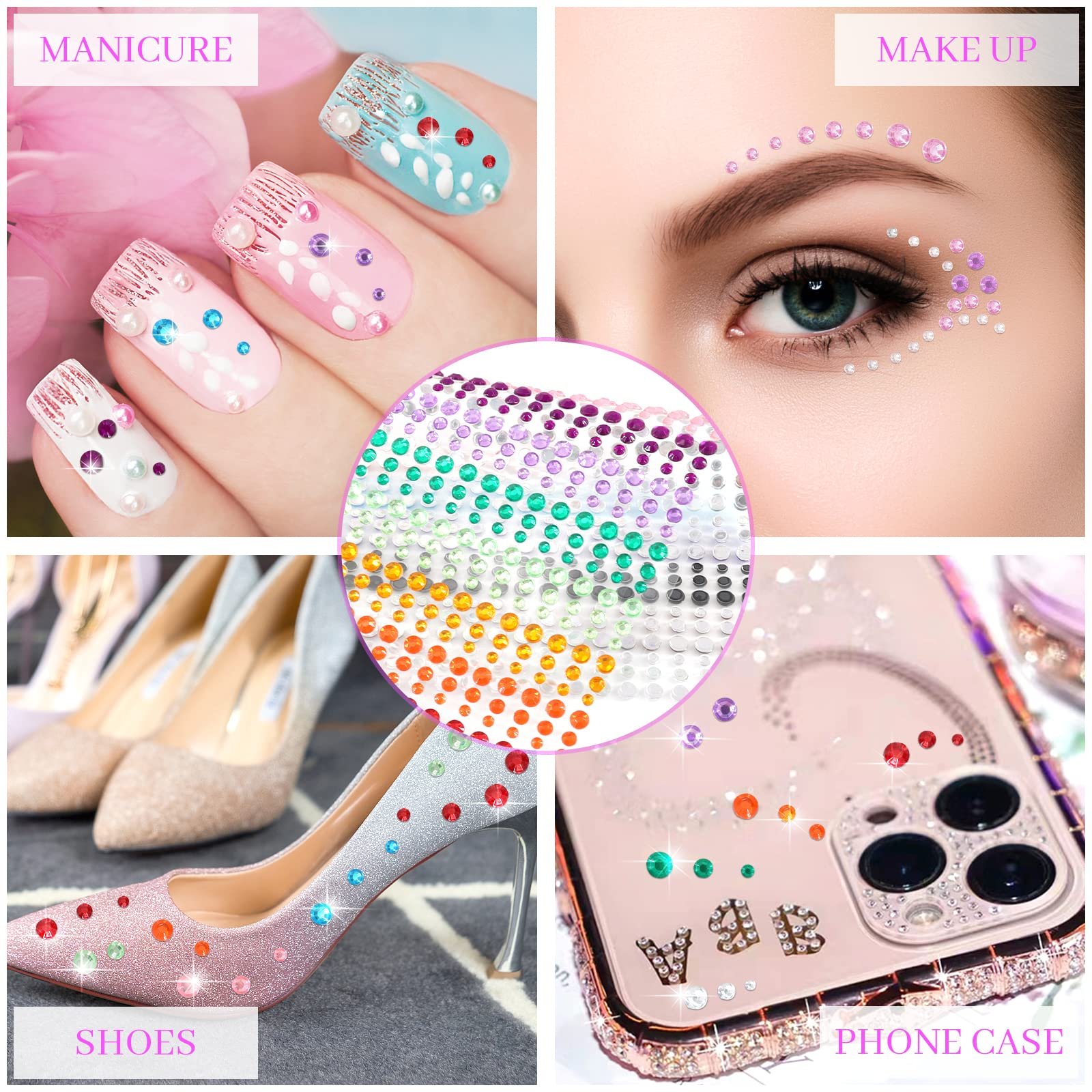 Стразы Самоклеящиеся блестящие стразы для лица с пинцетом для DIY макияжа лица, украшения для ногтей и праздничные аксессуары, 3 мм, 4 мм, 5 мм (900 штук в упаковке), фото №6