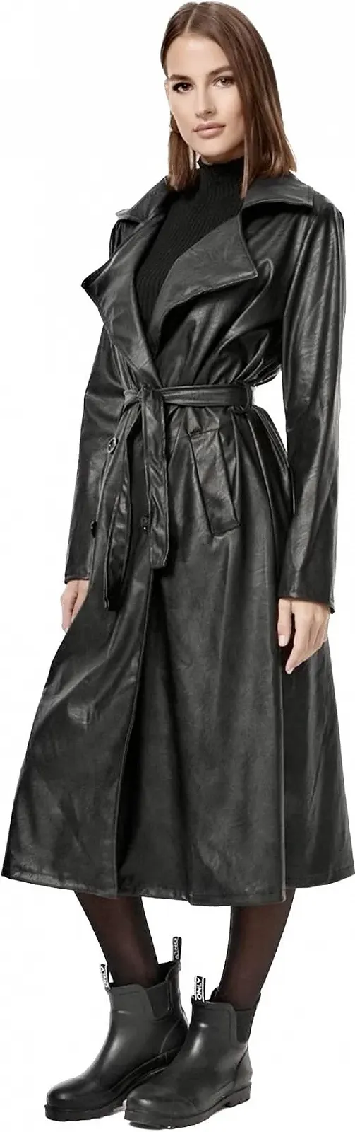 Тренч Жіночий Worldclassca зі штучної шкіри з поясом, лацканами, коміром Чорний, фото №3