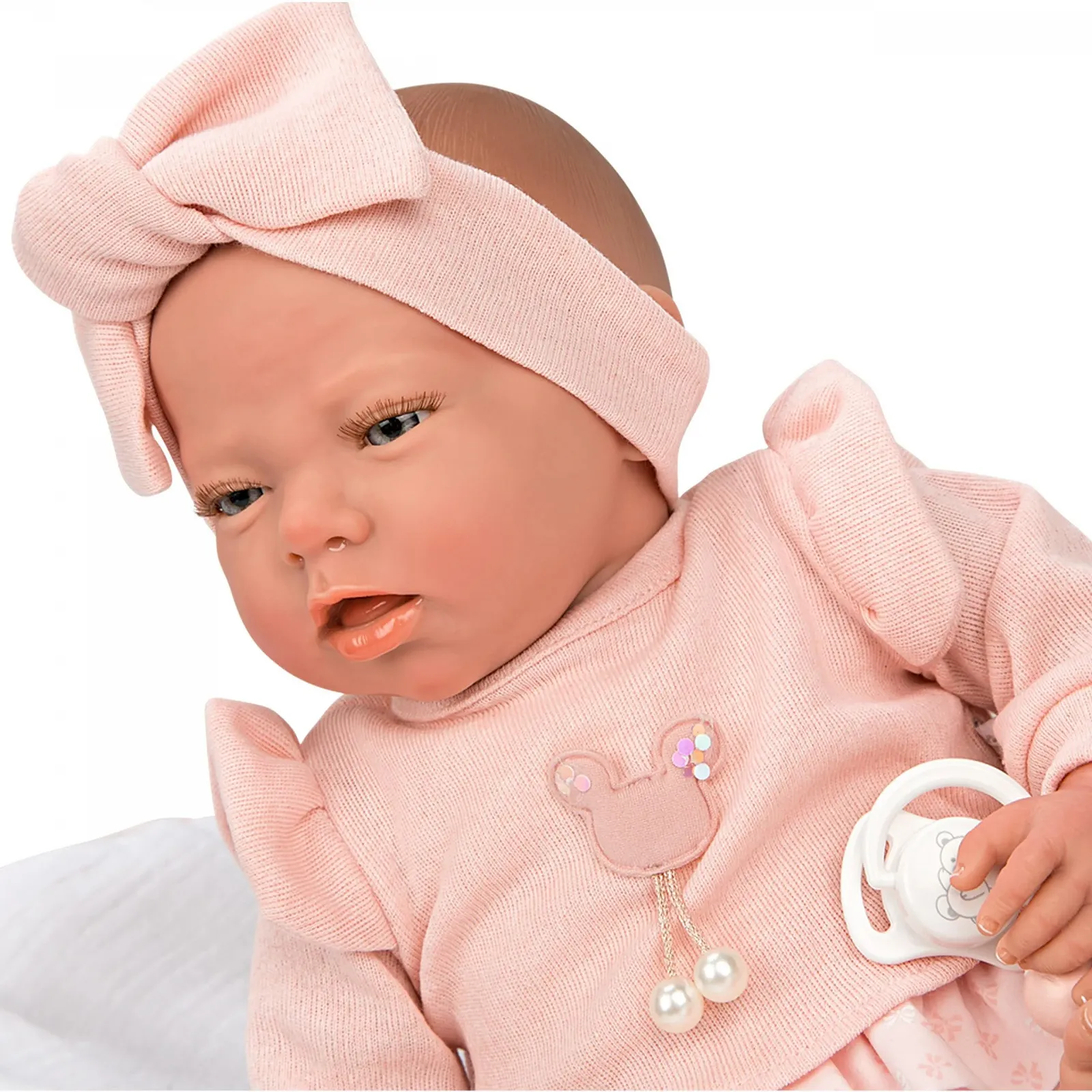 Лялька ARIAS Reborn Alba 40 см з білою подушкою рожевий, фото №3