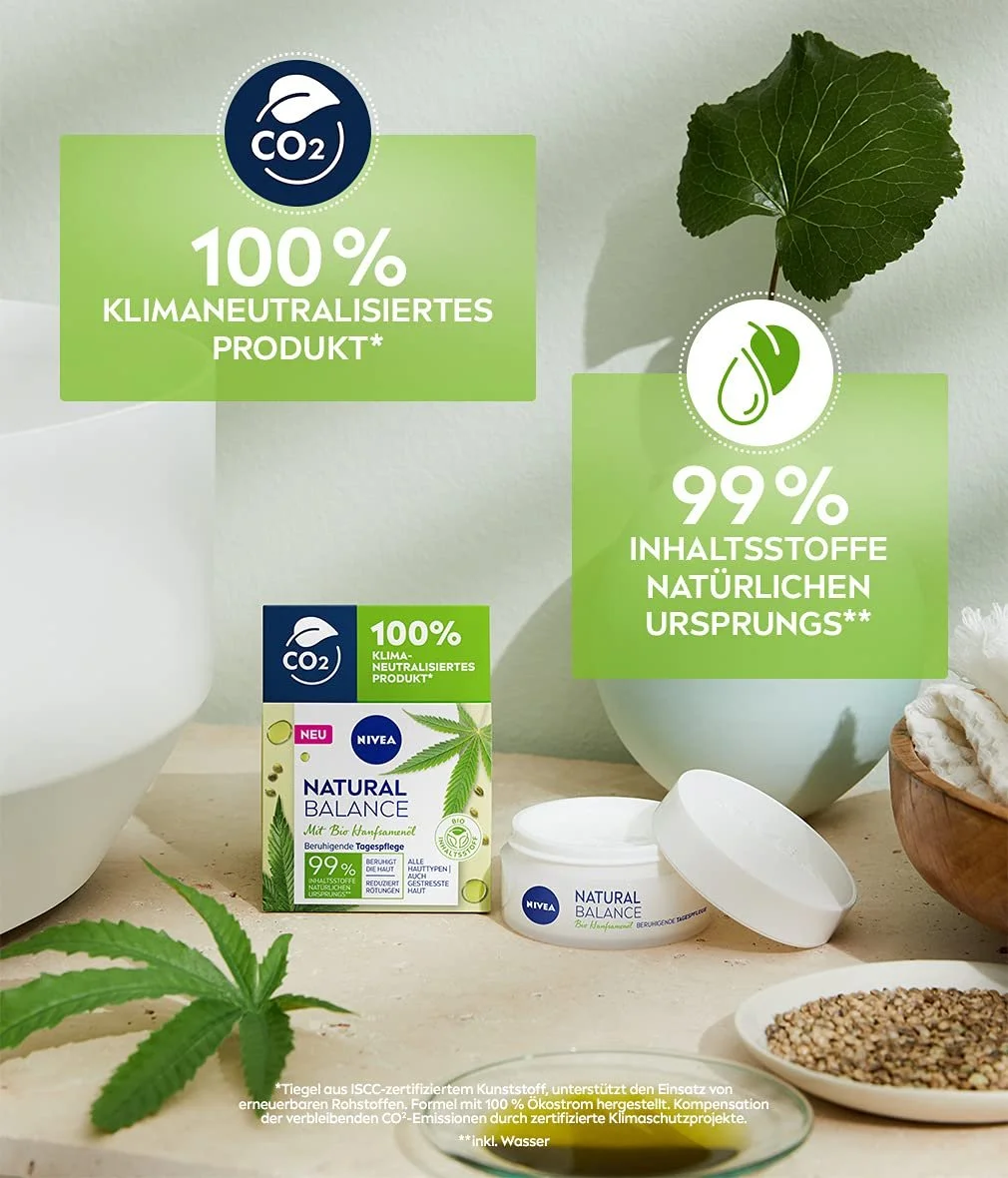 Денний крем NIVEA Natural Balance заспокійливий з органічною олією насіння конопель 50 мл (2 шт. в упаковці), фото №2