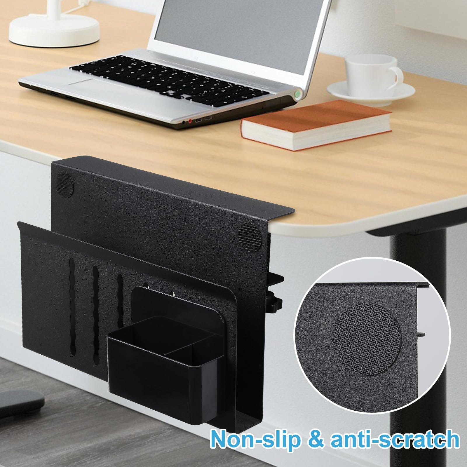 Настольный органайзер Держатель для ноутбука Боковое хранилище Регулируемый по высоте Под стол Боковое хранилище с магнитным держателем для ручек и отверстиями для охлаждения Черный, фото №5