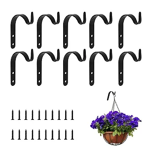 Набор настенных крючков для кашпо 10 шт железные с 20 винтами Черный - Фото 1