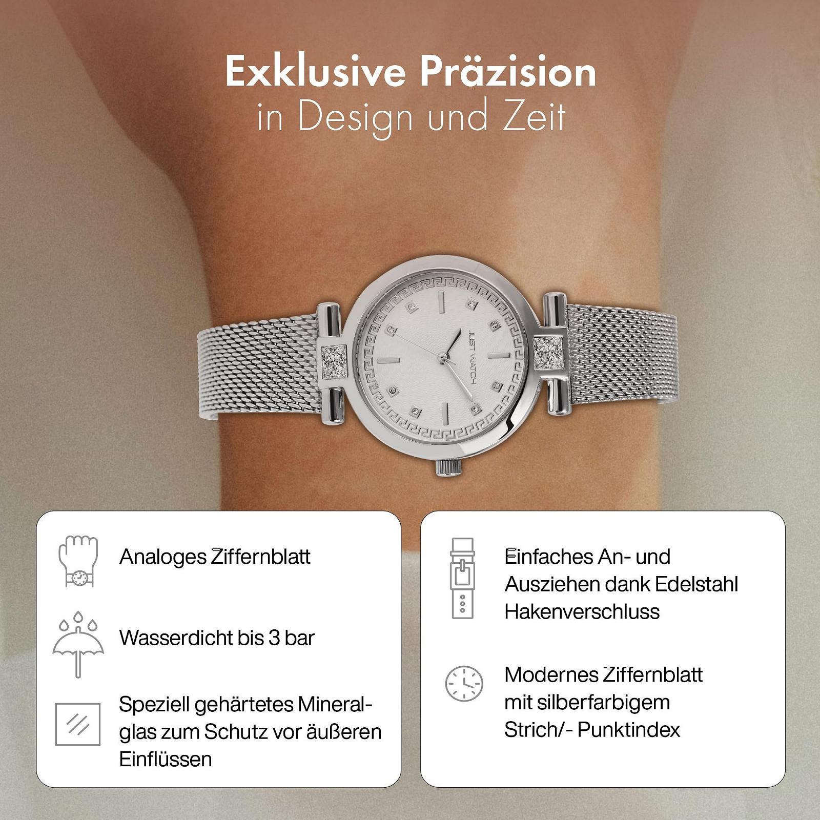 Женские часы JUST WATCH Estelle JW10173 Аналоговые Кварцевые Блестящая нержавеющая сталь Сетчатый ремешок, фото №3