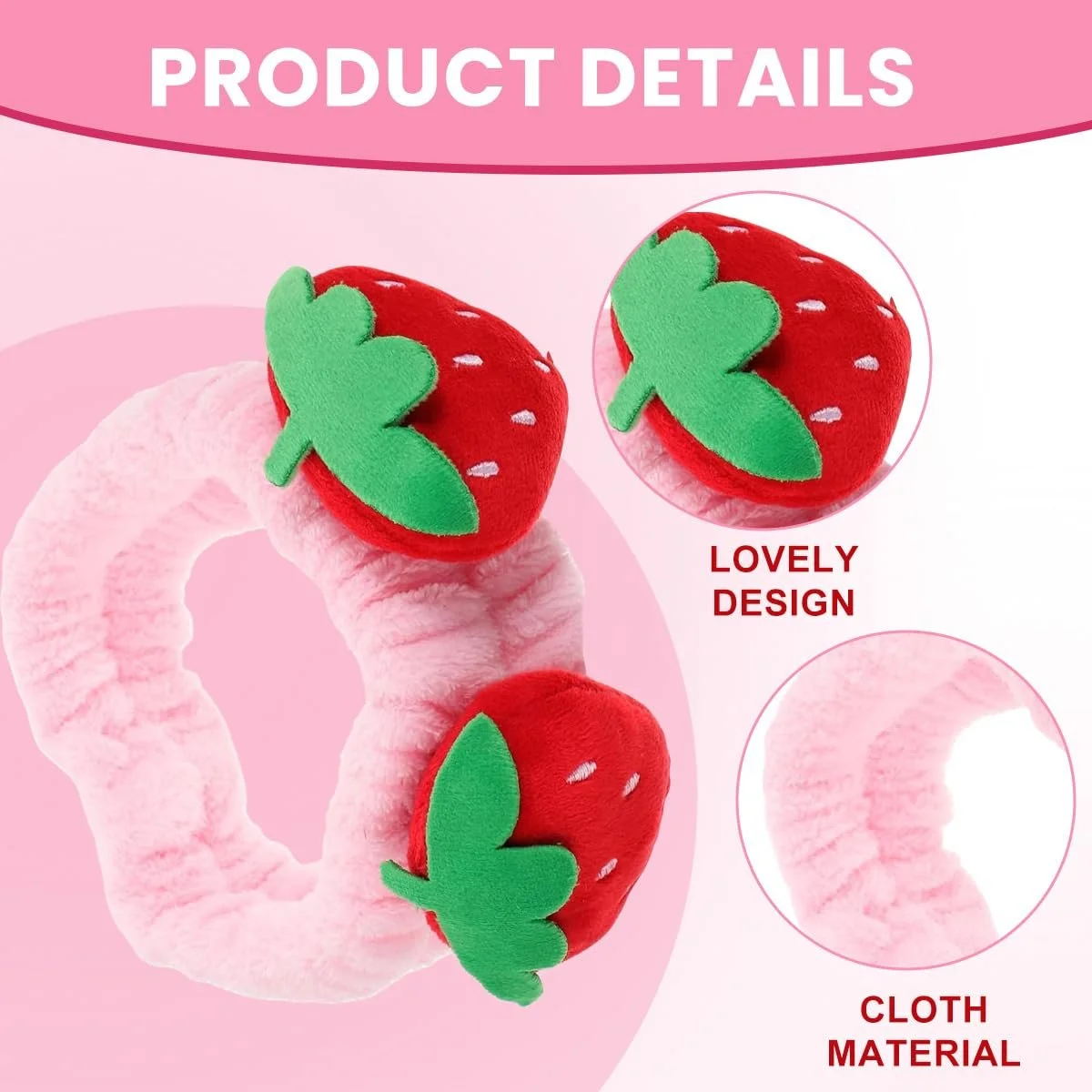 Пов'язка на голову Полуниця Рожевий, 2 шт, фото №3